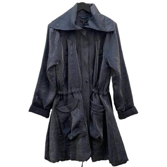 SAMUEL DONG Shimmer Bluish Gray Cinched Waist Bubble Coat Jacket Size L - Picture 5 of 16